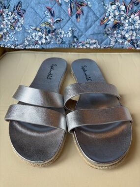 Splendid Silver Double-Strap Slide Sandals